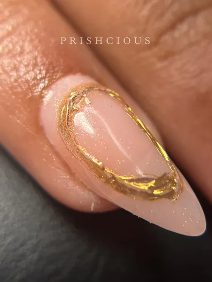 The perfection is in the details. A macro shot of a 3D gold chrome ring I created on a shimmery nude base. The texture and shine are just unreal.