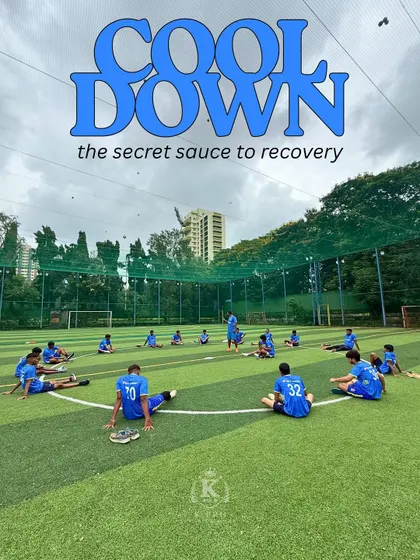 Cooling down isn't optional, it's essential. Our players engage in a group stretching session to reduce muscle stiffness, prevent injuries, and prepare their bodies for the next day's grind.