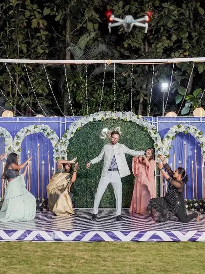 A full friends group performance, complete with a drone capturing the action. We planned this routine to look amazing from every angle.