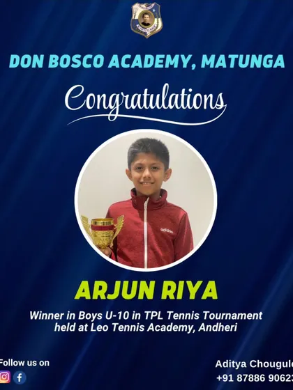 We congratulate Arjun Riya for becoming the champion in the Boys U-10 category at the TPL Tennis Tournament. Our academy provides the training needed to sharpen skills and succeed in competitive events.