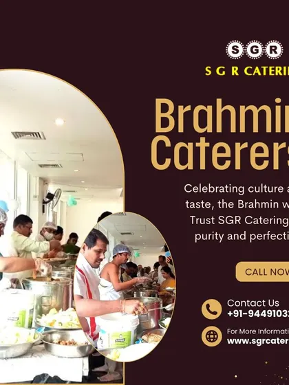 Our team serving guests at a large event. We pride ourselves on celebrating culture and taste, ensuring purity and perfection in every dish we serve as Brahmin caterers.