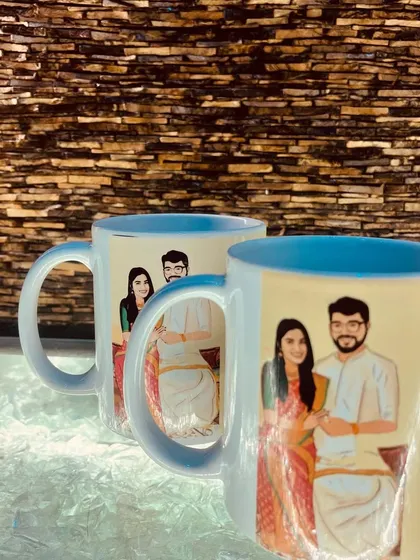 These custom mugs feature a beautiful illustration of a couple in traditional attire. They are a perfect gift for weddings, anniversaries, or as part of a bridesmaid or groom-to-be hamper.