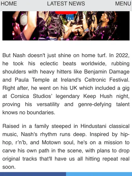 More from the Mixmag feature, highlighting my international gigs and musical roots.