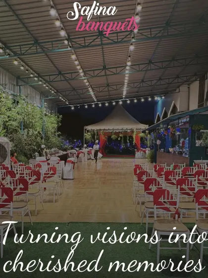 This wide shot shows the versatility of the Sky Terrace, with distinct areas for seating and stage performance, turning visions into cherished memories.