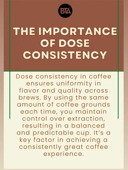 An infographic on the importance of dose consistency for achieving a balanced and predictable cup of coffee every time.