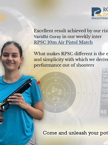 We celebrate the excellent result achieved by our rising star, Varidhi Goray, in our weekly inter-academy 10m Air Pistol match. Her performance is a perfect example of how our simplified approach helps derive peak performance from shooters.
