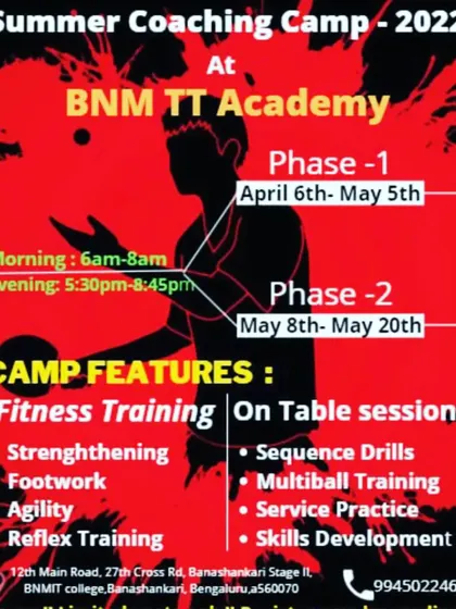 The official flyer for our 2022 Summer Coaching Camp. It details the two-phase program, covering everything from fitness training like strengthening and agility to on-table sessions like sequence drills and multiball.