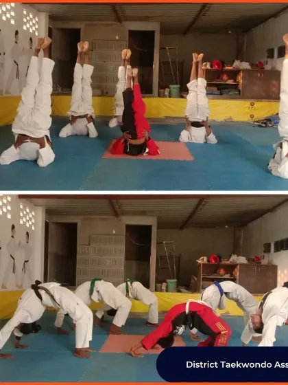 Taekwondo athletes practice advanced yoga poses like headstands and wheel pose. The flexibility and core strength developed through yoga are highly beneficial for martial artists.