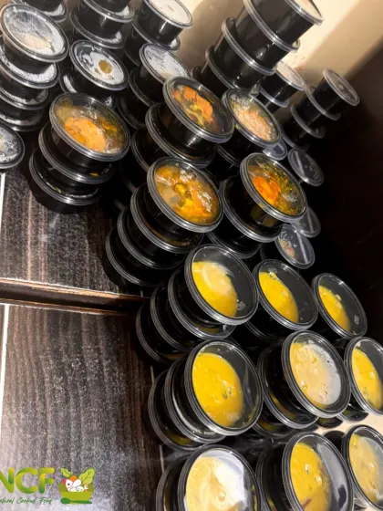 My 'Cheiraoba mathel lukoi' (New Year's feast) packed in individual containers for delivery in Delhi. This order included 15 different items.
