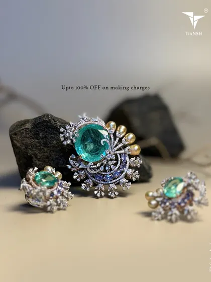 A beautiful pendant and earring set featuring large gemstones and diamonds. A wonderful way to celebrate new beginnings this festive season.