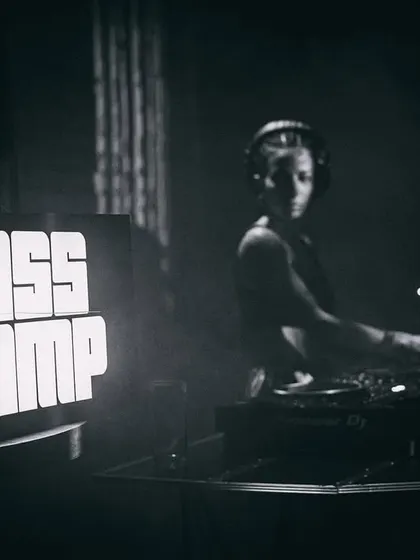 The iconic Bass Camp light box next to me on stage. It's a symbol of a community that has been pushing the boundaries of sound in India for years.