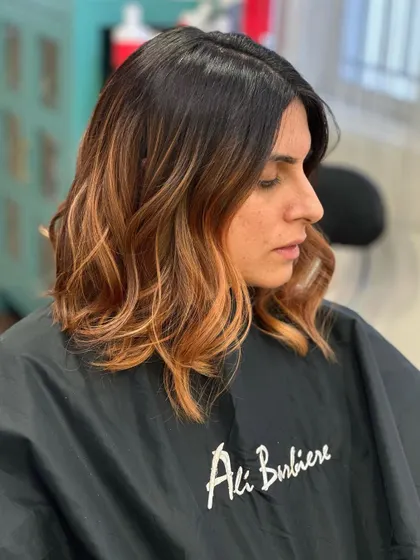 The beauty of warmth. A stunning copper balayage on short hair.