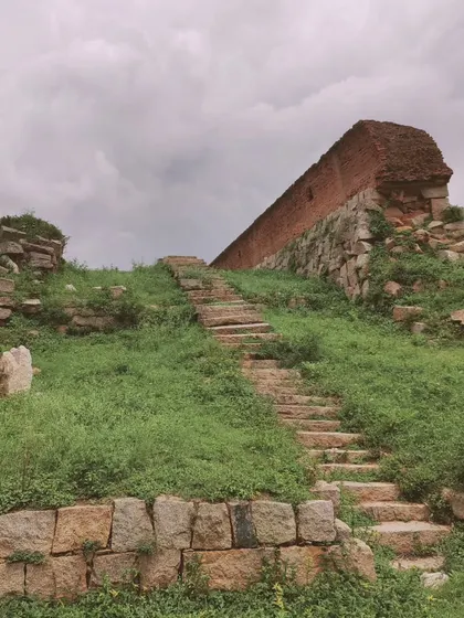 The ancient stone steps and walls of the Devanahalli fort. Our heritage ride takes you on a journey back in time.