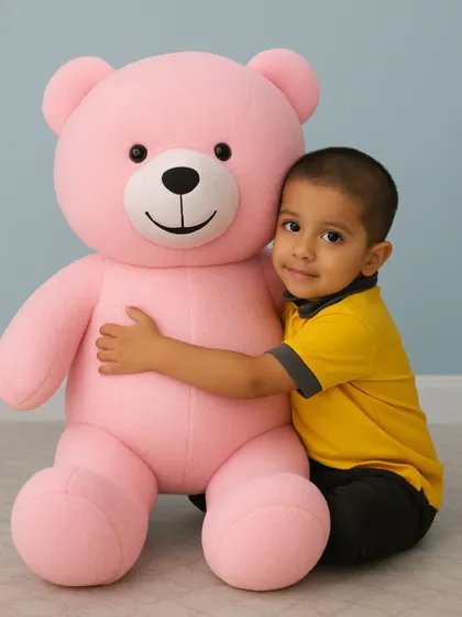 A hug from a new friend! Our Pinky Teddy is always ready for a photo and a cuddle, creating sweet memories for our youngest visitors.