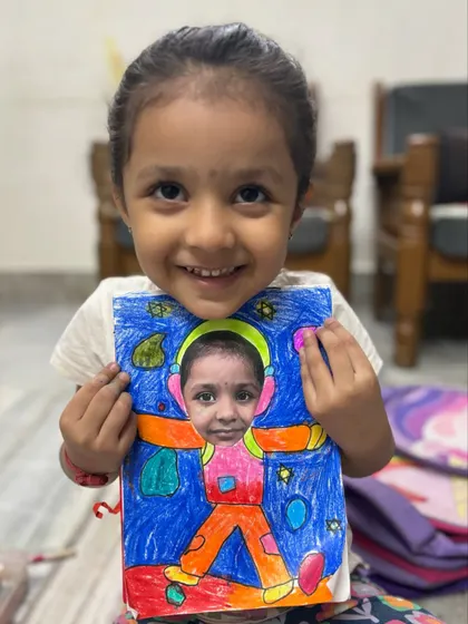 Even my youngest artists reach for the stars. This imaginative astronaut craft, complete with a photo face, was made by a pre-primary student, showing that my classes are a space for creativity to take flight at any age.