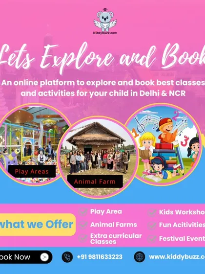 What do we offer? This graphic breaks it down: play areas, animal farms, extracurricular classes, kids' workshops, fun activities, and festival events. Everything a parent needs, all in one place.