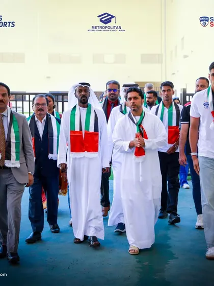 BFC players and officials arrive at the Metropolitan International Indian School for the launch event in Ajman.