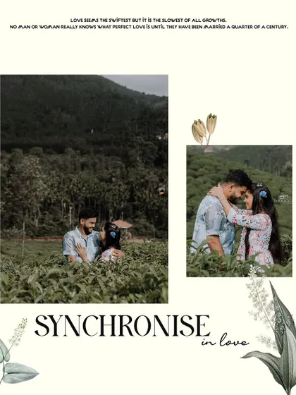 A beautifully designed collage from a tea plantation pre-wedding shoot.