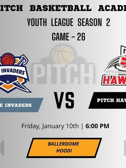 The matchup poster for the first game back in the new year, The Invaders vs. Pitch Hawks.