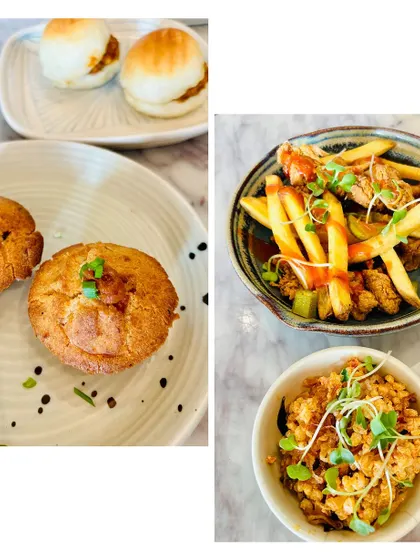 More brunch delights, including mini sliders, savory muffins, and loaded fries.