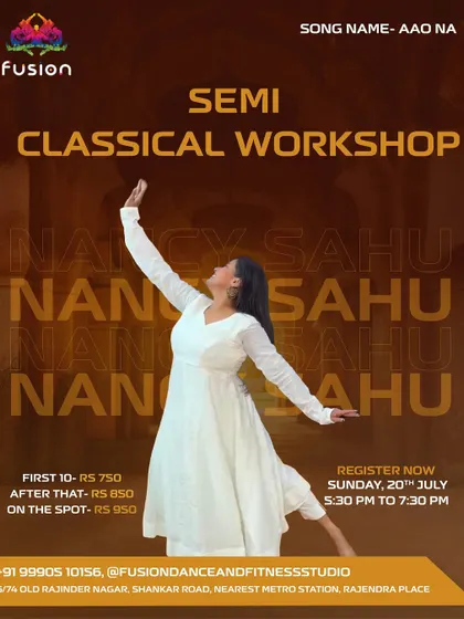 A semi-classical workshop on the song 'Aao Na'. These sessions are open to all levels and focus on expressive movements and graceful choreography.