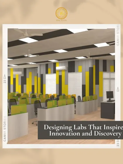 Designing labs that inspire innovation and discovery. This computer lab uses a bold yellow and black color scheme to create an energetic and modern learning environment.