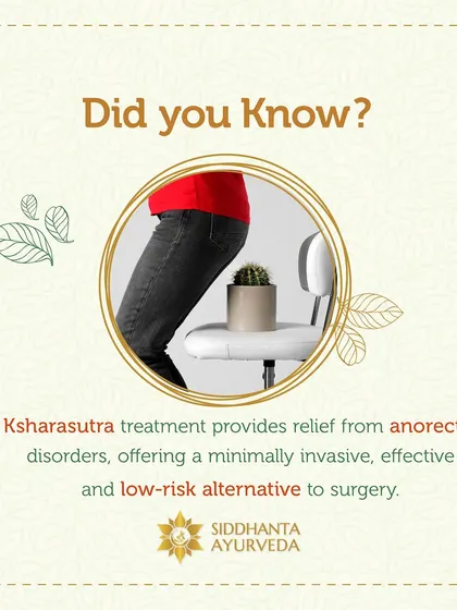 This graphic explains a key fact about Ksharasutra treatment. It is a minimally invasive, effective, and low-risk alternative to conventional surgery for anorectal disorders, providing significant relief.