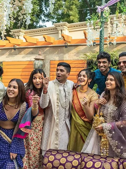 A fun group photo with the wedding party. Small weddings mean more quality time with the people who matter most.
