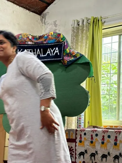 One of our certified storytellers, Manasa, in her element during the Bengaluru Habba event. Her expressive style brings so much life to the folklore she shares.
