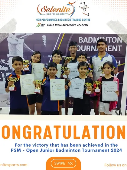 A full display of our winners and runners-up from the PSM Open Junior Badminton Tournament, showcasing the depth of talent at our academy.