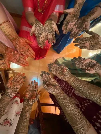 Another angle of all the beautiful henna work for the bridal party. Each design is unique but complements the others.