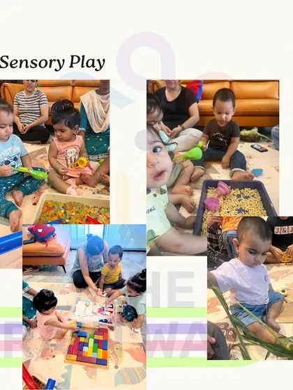 My Parent-Toddler sessions are all about connection. Here, parents and their little ones explore sensory bins filled with water beads and pasta. These moments of shared discovery are not just fun; they build bonds and support early development through art and tactile play.