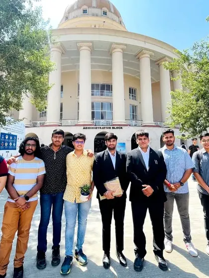 With a group of students outside the administrative block of Manipal University, Jaipur.