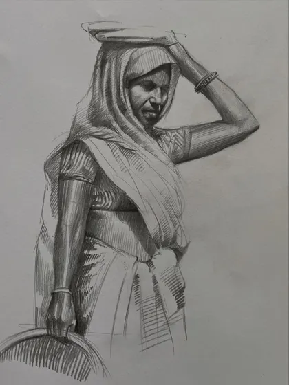 A figure sketch focusing on posture, weight, and the texture of fabric. In my figure drawing classes, we practice capturing the human form with confident, descriptive lines to make our sketches feel dynamic and real.