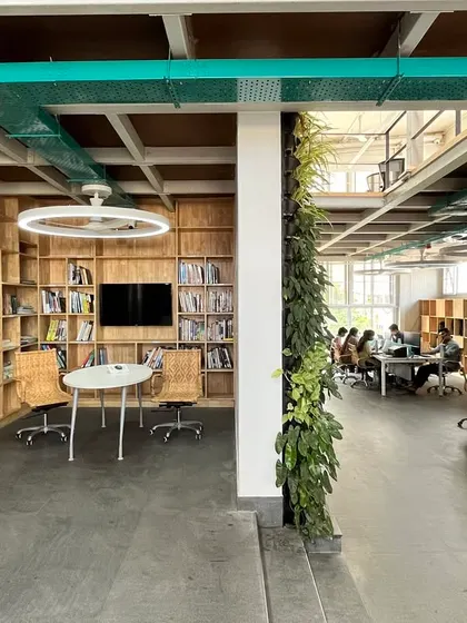 Our in-house library and informal meeting area. We believe continuous learning is key to great design, and this space provides our team with resources and a quiet spot for research and inspiration.