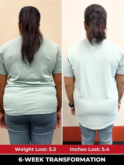 This back view of Niroshika's transformation showcases the changes in her physique after committing to her fitness journey with us.