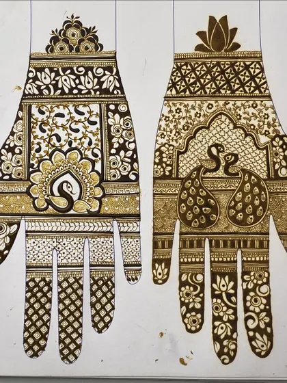 Practice makes perfect. These sheets show different design possibilities, including peacock motifs and intricate floral blocks, which are essential for any aspiring mehandi artist.