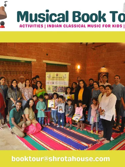 The full house at our Whitefield book tour stop. It is heartwarming to see so many families come together to share in a morning of Indian classical music.