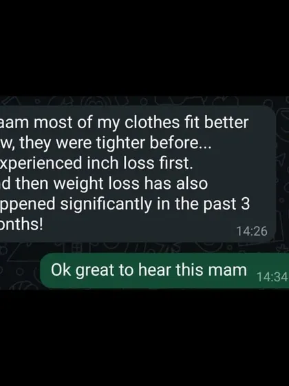 "Most of my clothes fit better now." A student shares her feedback on experiencing significant inch loss first, followed by weight loss over three months of practice.