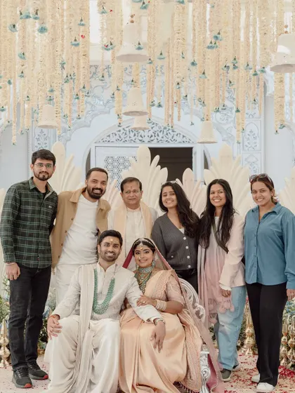A happy group photo with the couple and our team after a successful and beautiful wedding ceremony.