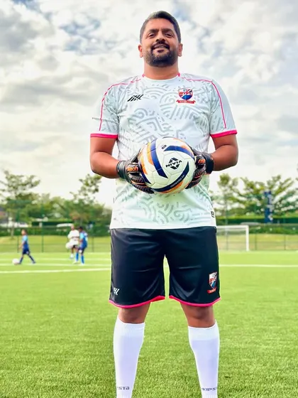 Coach Adhip, ready on the field. He is a favorite among our goalkeepers for his tough love and kindness.