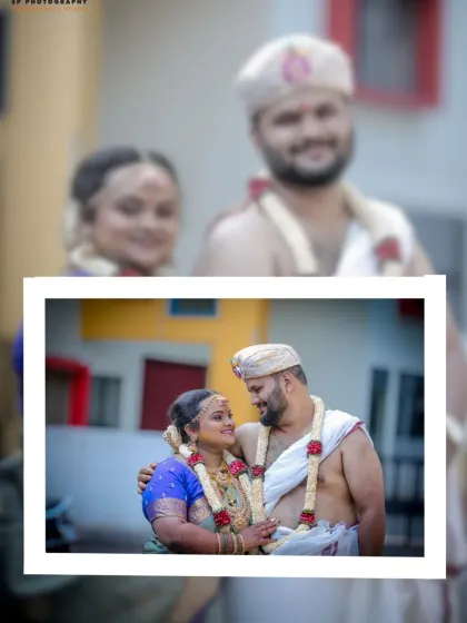 A creative, layered photograph capturing a sweet moment between the couple. We use artistic compositions to add a unique touch to your wedding album.
