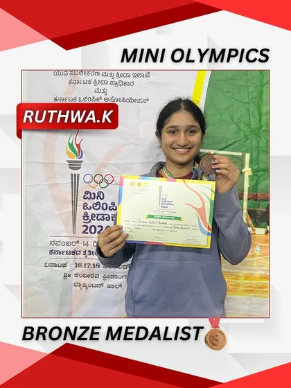 A proud moment for Ruthwa K., our bronze medalist at the Mini Olympics 2024. Competing at this level is a significant achievement.