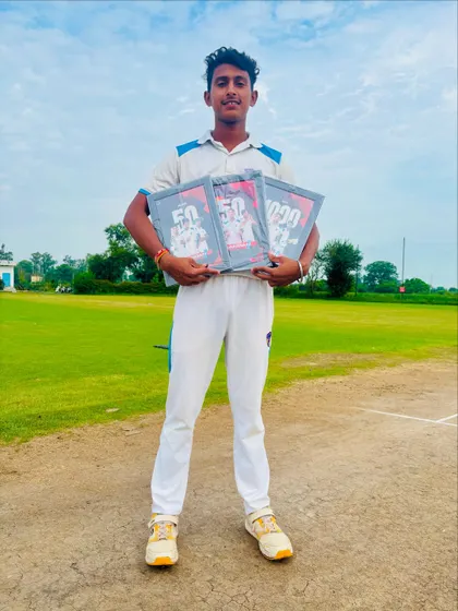 A full-length shot of Chandan with his milestone awards. An incredible all-round achievement.