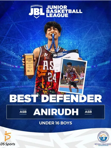 Anirudh from team ASB is awarded Best Defender for the U16 Boys. His ability to shut down opponents was crucial to his team's success.