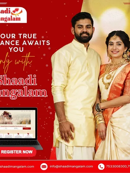 The serene beauty of a South Indian couple. Dressed in traditional silk, they represent the grace and simplicity we celebrate in every match we make.