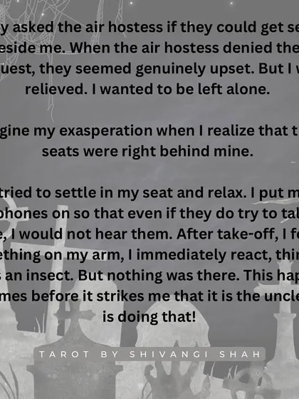 An unsettling airplane encounter with an elderly couple who look just like someone's deceased son and attempt to prick them with a needle.