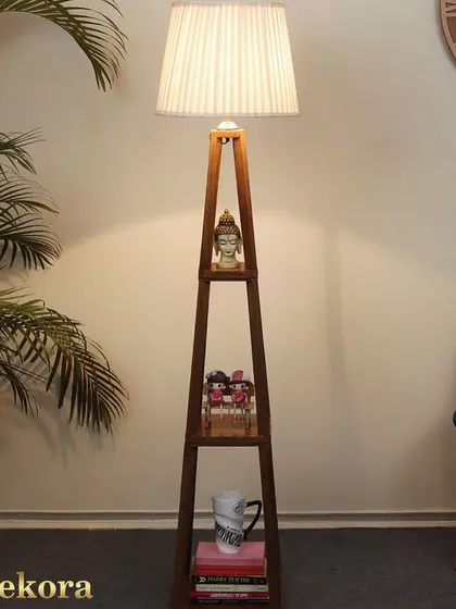 This wooden shelf lamp in a dark finish is ideal for creating a warm, inviting atmosphere in commercial spaces like cafes or boutique hotels. We offer competitive pricing for bulk and wholesale orders.
