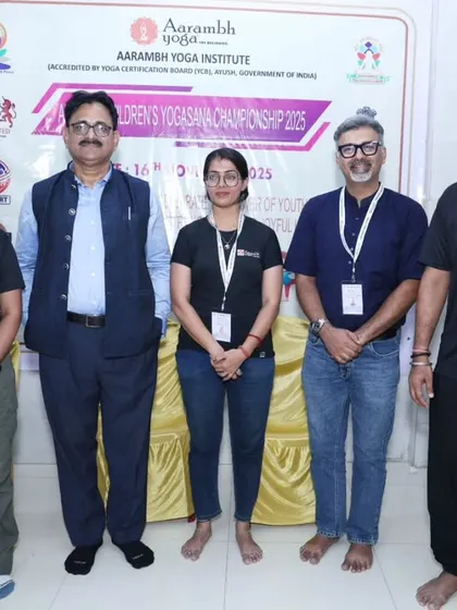 Our team of instructors and esteemed guests at the All India Children’s Yogasana Championship, an event we proudly hosted to encourage young yogis.