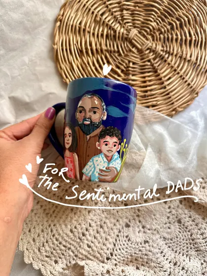 For the sentimental dads: a beautiful custom portrait mug showing a father with his two children.